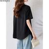 MODIQUE Frühling Sommer Übergröße Neu Damen Locker Vintage Bluse Hemden Weiblich Lässig Oversize Kurzarm V-Ausschnitt Oberteil Elegante Dame Einfarbig Schwarz