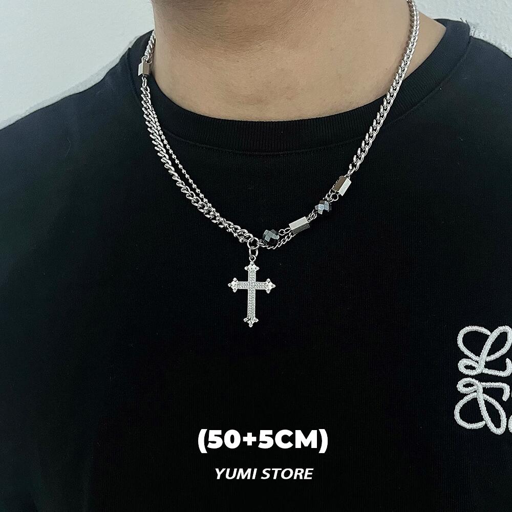 Unisex Hip Hop Zircon Cross Necklace Titanium Steel Splicing Chain Punk  Pendant for Man Woman