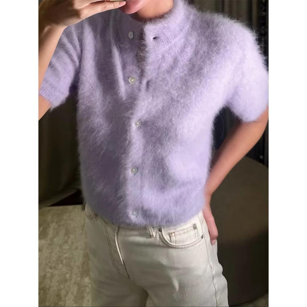 Pulls en laine à col roulé pour femme Amples Décontractés Manches Courtes Surdimensionnés Rétro Pulls Pullovers Automne Hiver Cardigan Tricoté
