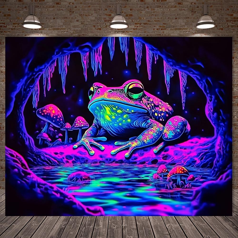 VIKAMA Psychedelic Frog Cave Tapestry Neon Glow Art Living Room Sofa Backdrop Wall Decor Room Accent Home Decor