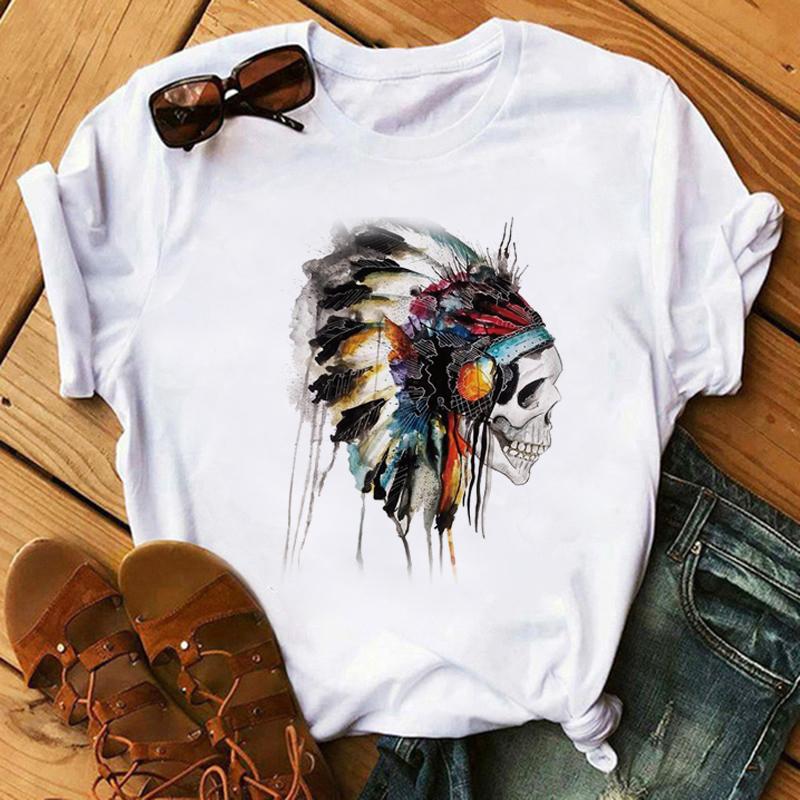 Camiseta De Arte Esttica Feminina De Flores De Caveira Roupas Punk Rock Camiseta Estampada Com Cavaleiro Roupas Fitness Vero 2020