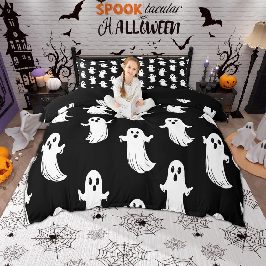 

Homewish Halloween Pumpkin Duvet Cover Set For Children Cartoon Bats Ghosts Bedding Set Kawaii Spooky Animal Bed Set EU Single(135*200cm)3pcs