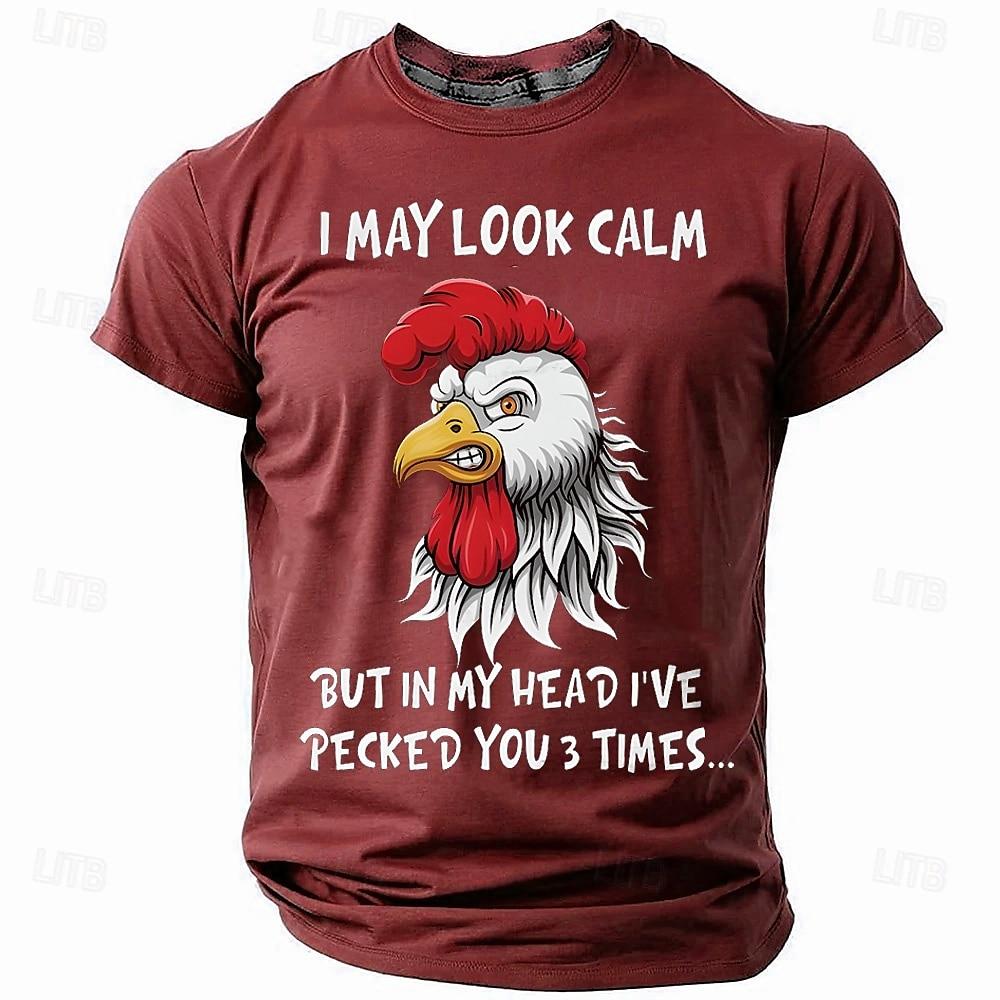 Simple Casual Men's Clothing Fierce Rooster Graphic Print Short Sleeve T-Shirt Outdoor Sports Short Sleeve Soft O-Neck T Shirt