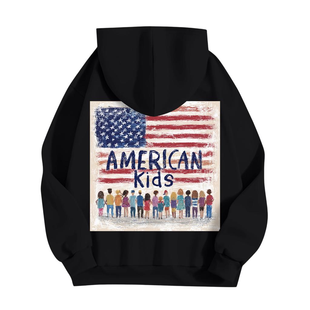 Kids Casual Fashion American Flag Printed Long Sleeve Hooded Sweatshirt