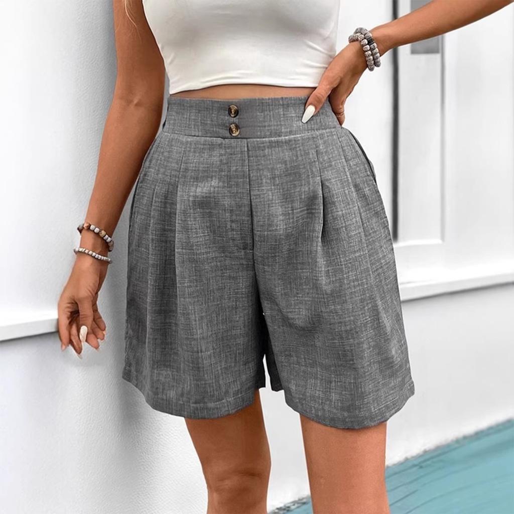 Women's Casual Button Front Elastic Waistband Shorts High Waist Loose Fit Summer Lightweight Breathable Fabric Comfortable Design