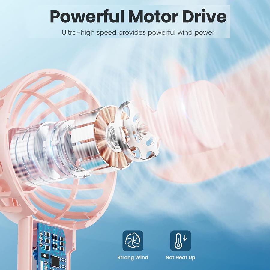 Mini Portable Fan, Small and Powerful, Cute Design Personal Handheld fan and Desktop with Base, Lightweight USB Rechargeable