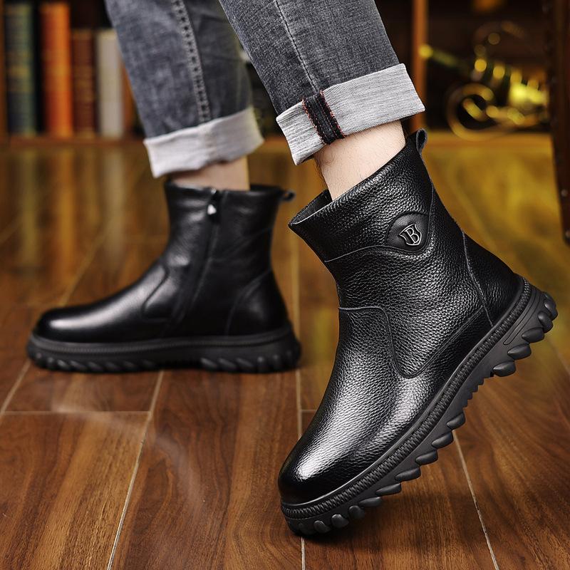 First layer cowhide wool Martin boots high-top leather soft leather American velvet thickened light luxury thick-soled zipper boots