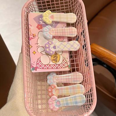 Yousheng 4Pcs Girl Hairpin Plaid Pattern Cat Paw Shape Hair Clips Stable Clamping Force Macaron Color Bang Hair Pins Hair