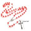 62KD Catholic Crystal Beads Rosary Necklaces Rose Flower Crucifix Pendant Religious Jewelry for Women Meditation Prayer