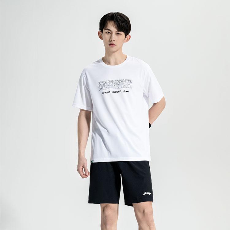 Li Ning Badminton Serie Lockerer Buchstabenaufdruck Schnelltrocknend Kühl Kurzarm Vielseitige Schmutzabweisende Shorts Lässiger Sportanzug AHSUB37-2+AKSU789-3
