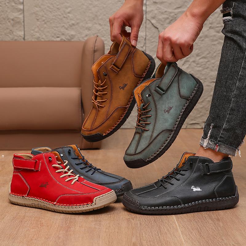 Men's Mid Top Boots Waterproof Casual Motorcycle Sneakers Flats Fashion Moccasins Tooling Shoes Luxury Footwear Plus Size 38-46