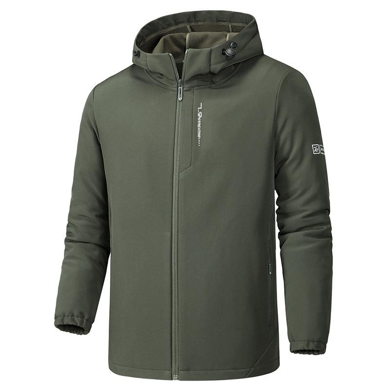Autumn and Winter New Soft Shell Clothes Men's Light Business Casual Hooded Jacket Solid Color Waterproof Jacket