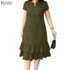 Women Casual V-Neck Short Sleeve Ruffles Hem Dress