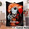 Custom NameClown Horror Blanket Flannel Throw for Sofa, Indoor, Camping, Living Room, Office, Chair, And Bed Soft Birthday Christmas Gift