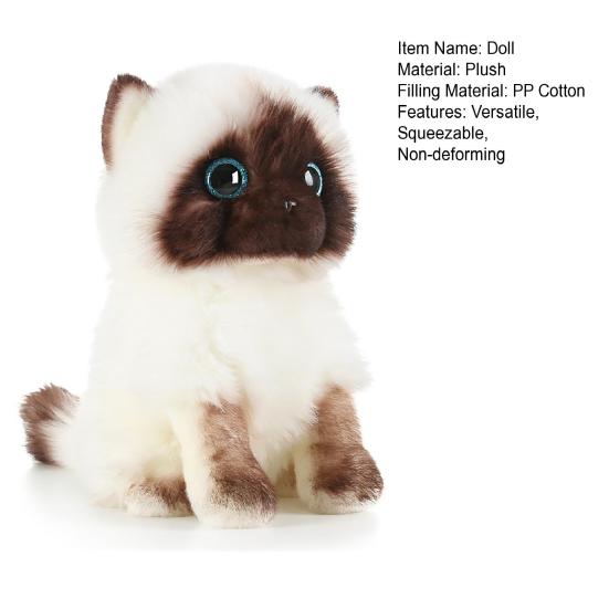 Cute Siamese Cat Plush Toy Soft Stuffed Animal Blue Sequins Eyes Brown White Face Decor Christmas Birthday New Year Present