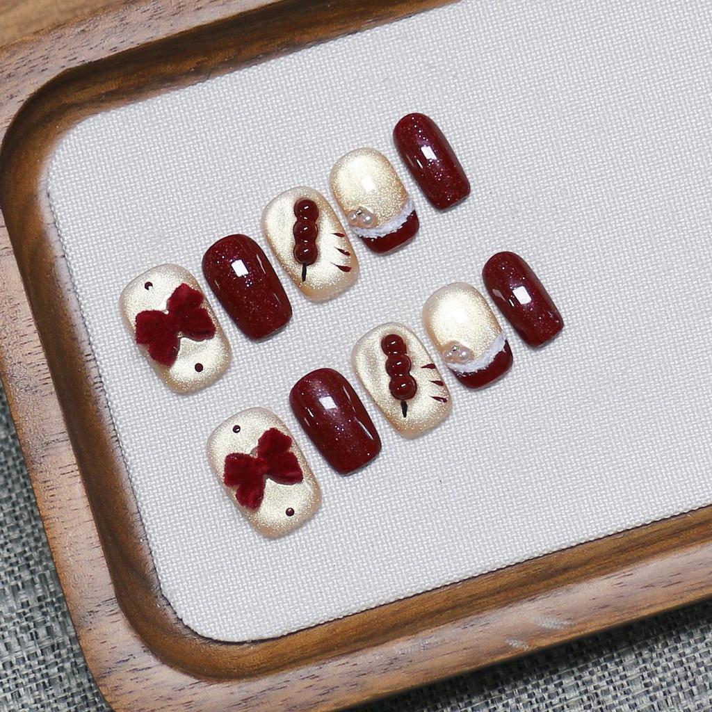 Tanghulu New Year Cat Eye Nail Art Stickers: Handmade, Wearable, Short Style