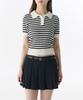 MUSINSA STANDARD WOMAN Women'S Striped Knitted Polo Shirt [Ivory/Black]