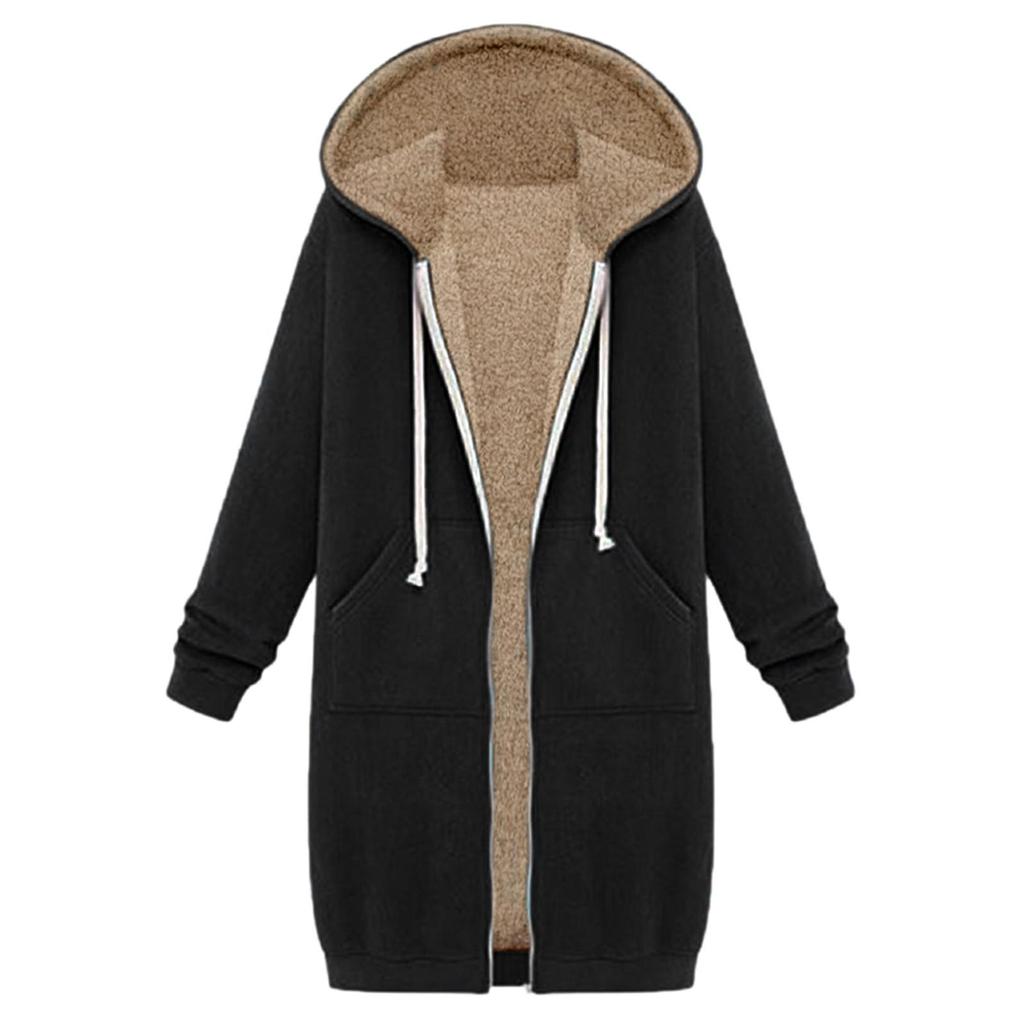 Felpa da donna in pile con cappuccio aperto con cerniera Cappotto lungo Giacca Top Outwear