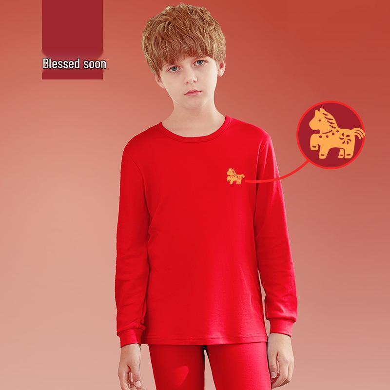 Children's 2026 Zodiac Red Cotton Long Johns Set - Boys & Girls Warm Autumn Underwear