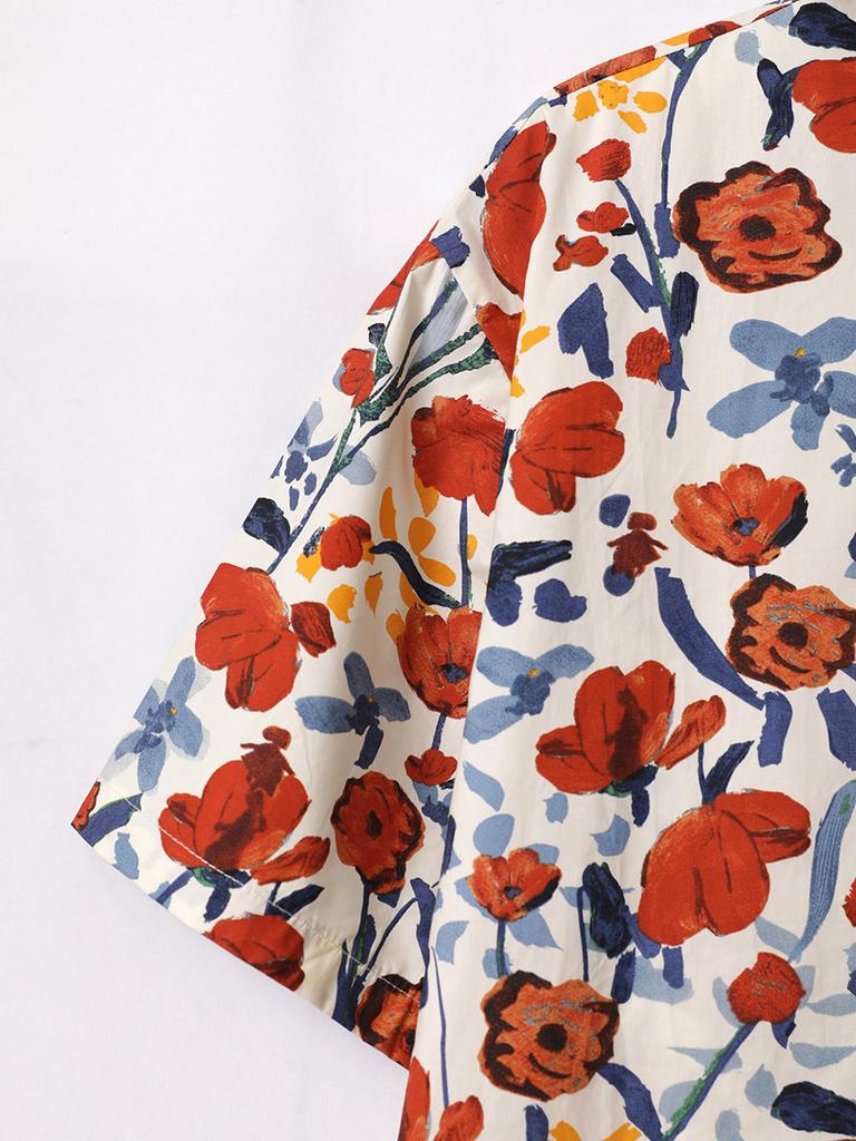 Oversized Loose Short Sleeve Flower Print Hawaii Beach Summer Men Shirt Student Couples Fashion Casual Mens Clothing