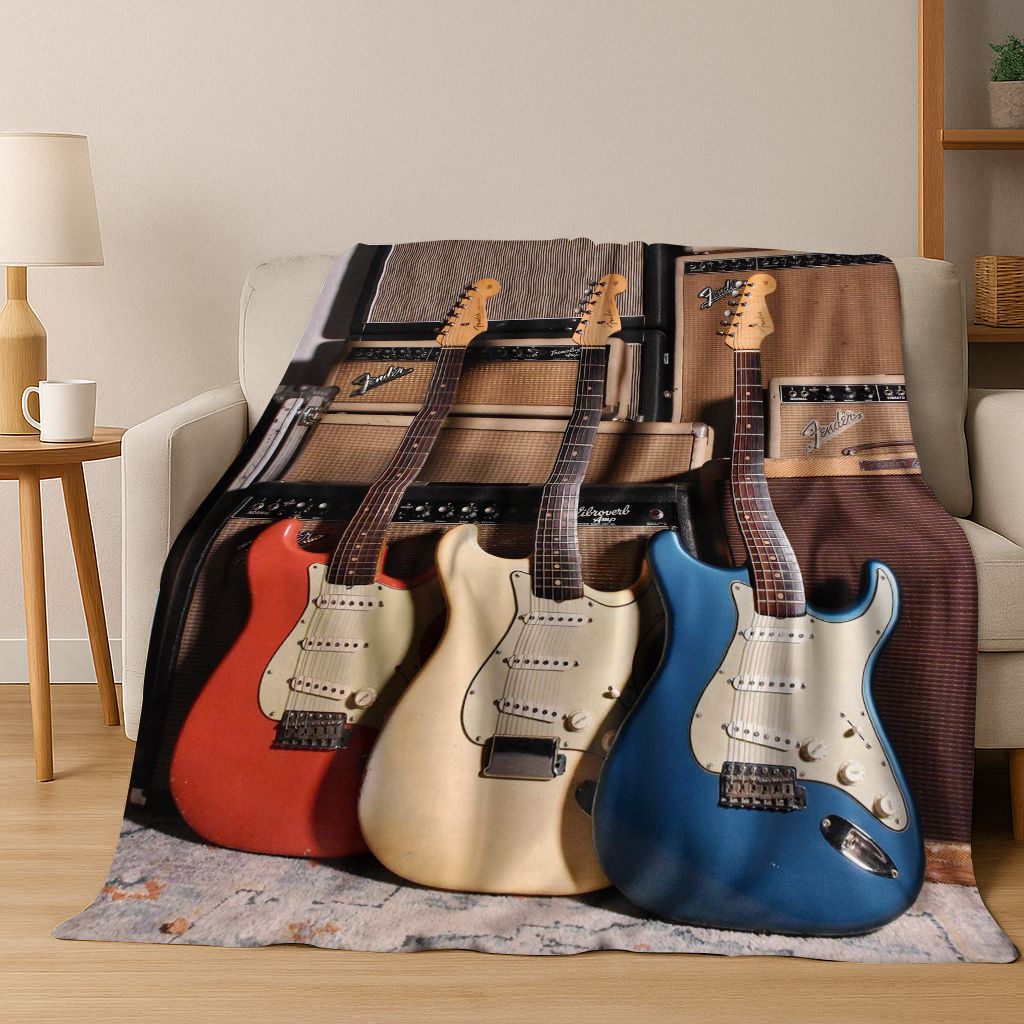 Fashion Fender Logo Guitar Music Instruments Art Flannel Blanket,Cozy Soft Throw Blanket for Home Bedroom Bed Sofa Cover Gift