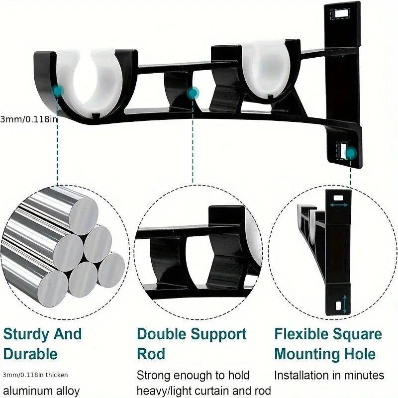 2PCS Curtain Rod Brackets Double Bracket Curtain Rod Hangers Wall Bracket Hook Aluminum Alloy Curtain Rod Hangers New