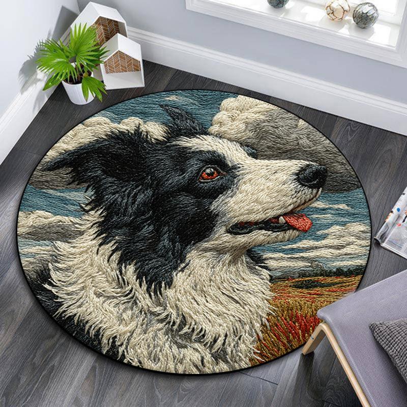 

Border Collie Round Area Rug,Carpet Rug for Living Room Bedroom Sofa Playroom Decor,Non-slip Floor Mat 80cmx80cm