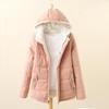 Winter Down Coat Hooded Zipper Solid Color Plush Hat Warm Thick Padded Cardigan