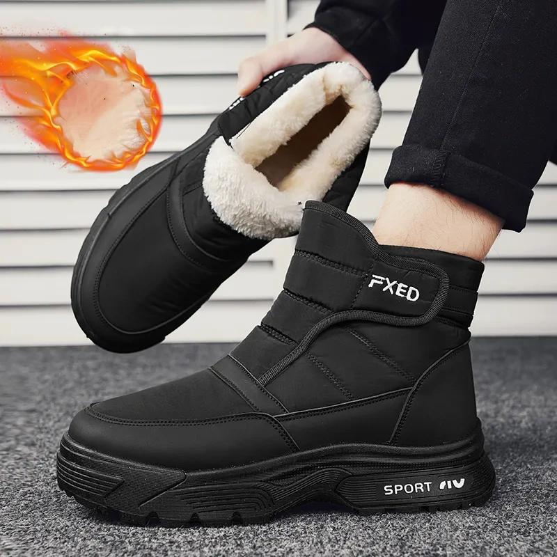 Kältefeste Schneestiefel Herren Winter Plus Samt Dick Warm Klettverschluss Große Baumwollschuhe