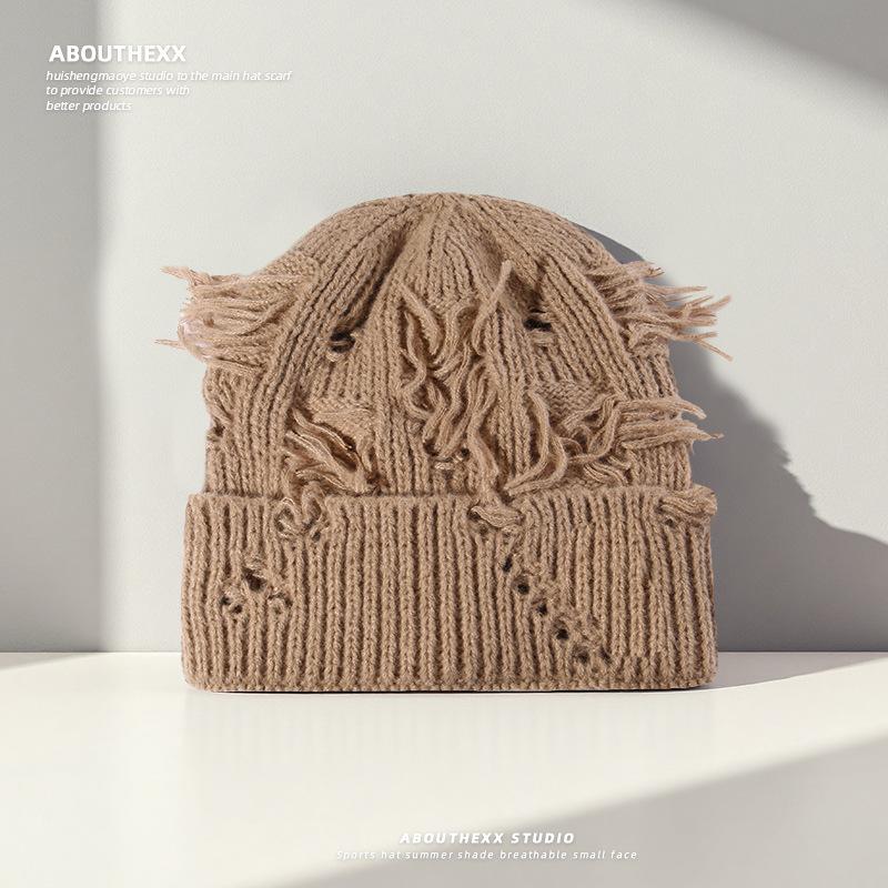 Autumn and Winter Ripped Knitted Hats for Women Outdoor Ear Protection Cold Hats for Couples  Versatile Warm Woolen Hats for Men Trendy