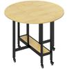 Folding Dining Table on Casters, Seats 4, Integrated Shelf, 100 x 100 x 75 cm, Oak