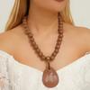 Wooden Beaded Summer Necklace Women Stretch Chain Geometric Pendant Decoration