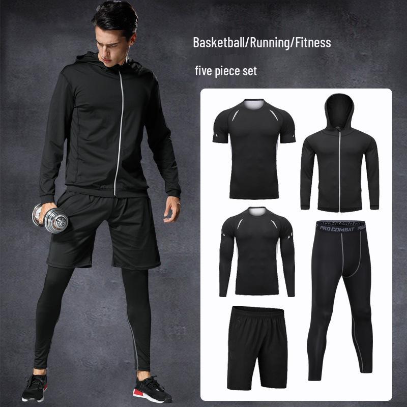 Men's 5-Piece Quick-Dry Sports & Fitness Set: Gym, Running, Basketball - All Seasons