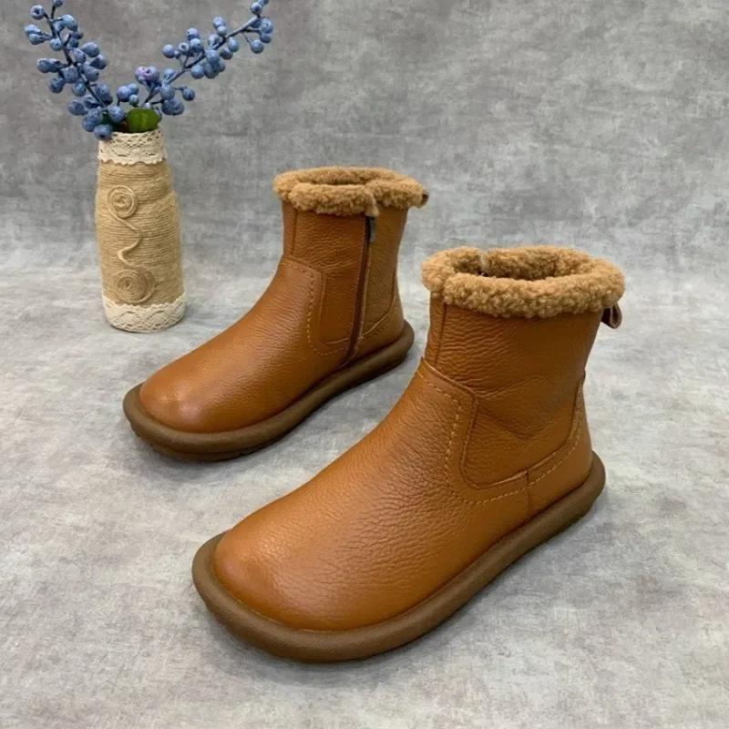 Fur Flats Women Snow Ankle Boots Leather Short Plush Cotton Shoes  Trend  Designer Warm Cozy Casual Winter