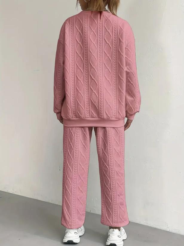 Damen Herbst/Winter 2025 Europäische & Amerikanische Mode Gerippte Jacquard-Langhosen Lässiges Zweiteiler-Set