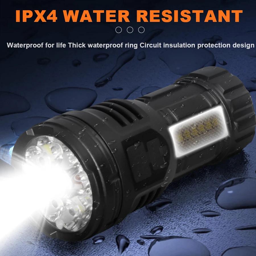 9LED Strong Light LED Flashlight TYPE-C Charging Torch with COB Light Portable LED Flashlight Outdoor for Home Emergency
