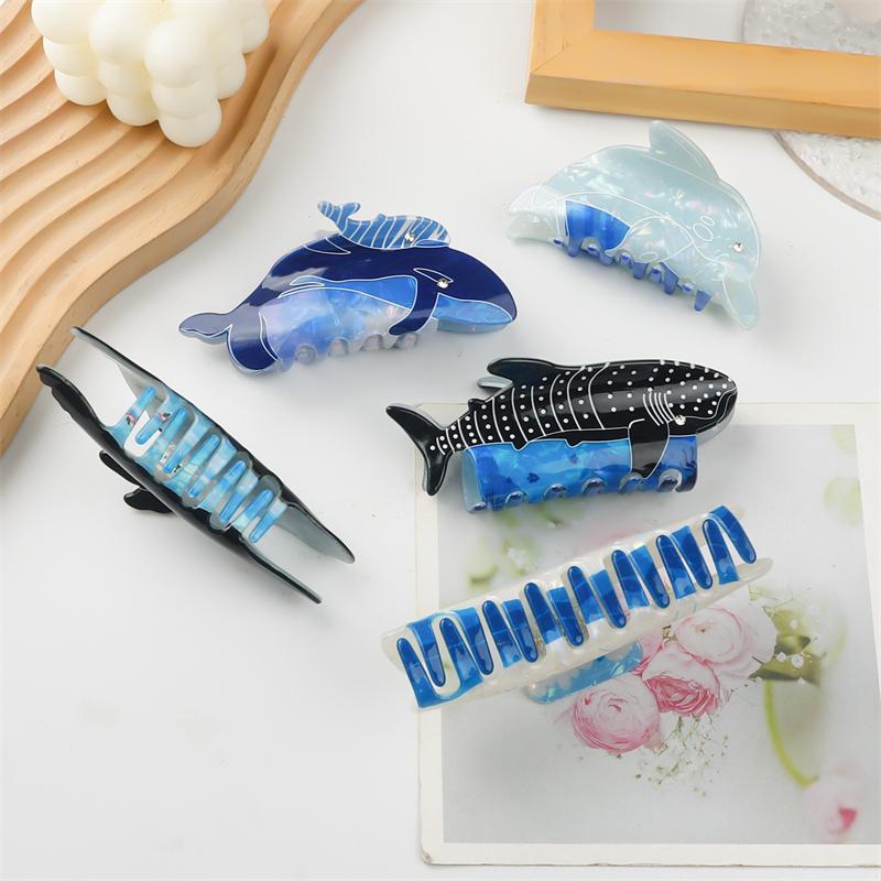 Pinces à Cheveux Griffe Animal Marin Mignon Série Océanique Résine Pinces à Cheveux Antidérapantes Baleine Dauphin Requin Mâchoire Barrettes pour Cheveux Épais Fins Accessoires de Cheveux Plage