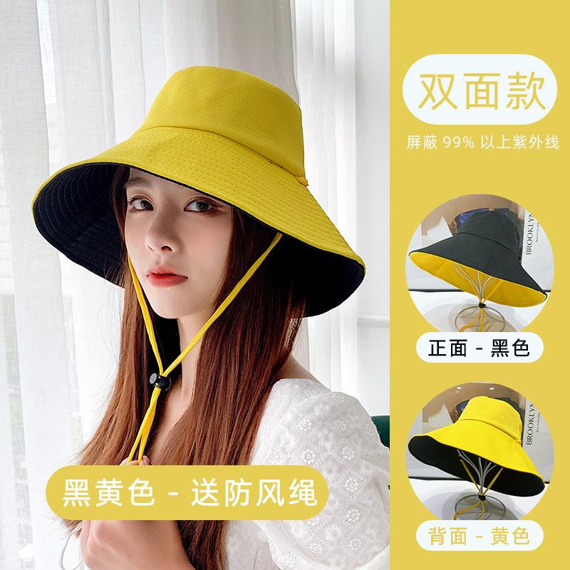 

Korean version tide empty top hat children foldable fisherman beach hat outdoor sun protection sunshade big eaves sun hat adult (foldable with windproof cord)
