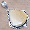 Pendant Fossil Coral Gemstone Gift For Her Silver Jewelry 2"
