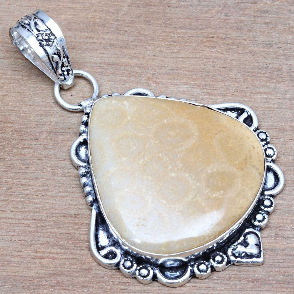 Pendant Fossil Coral Gemstone Gift For Her Silver Jewelry 2"