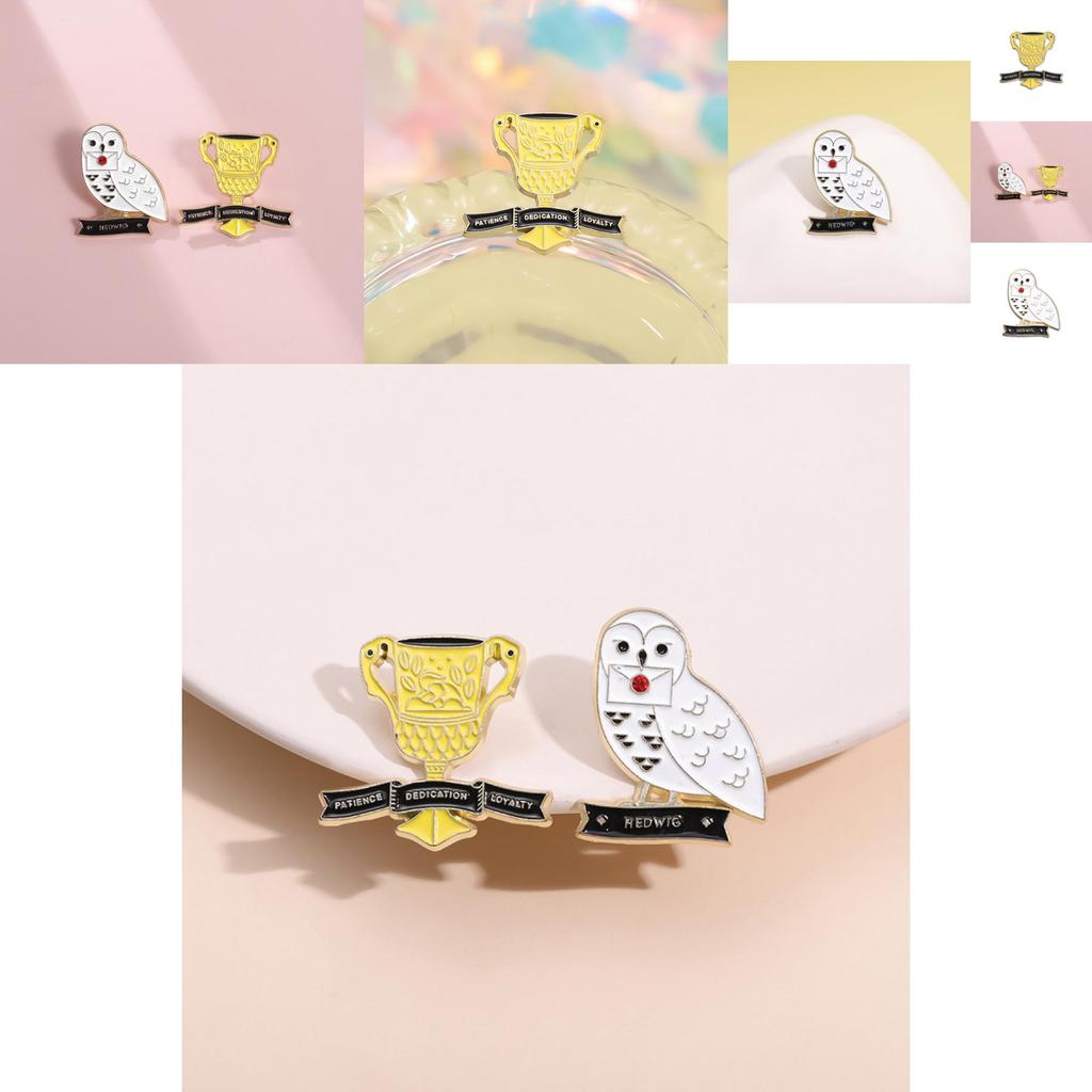 Unique Creative Cartoon White Dove Owl Trophy Style Metal Badge Fun Animal Pin