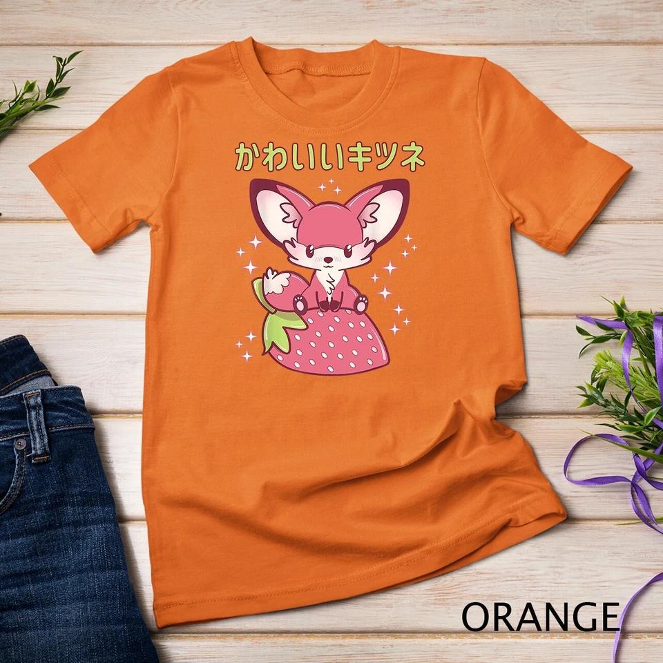 Pink Pastel Strawberry Fox Japanese Kawaii Pink Goth Fox T-Shirt Unisex T-shirt 5 4XL