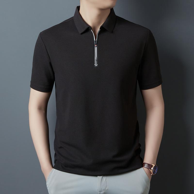Men Short Sleeve Polo Shirt Half Zip Collar Breathable Casual Business Top
