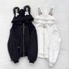 Japanese Subculture 2D Bunny Ear Hooded Jacket with Lace-up Bow & Pearl Details