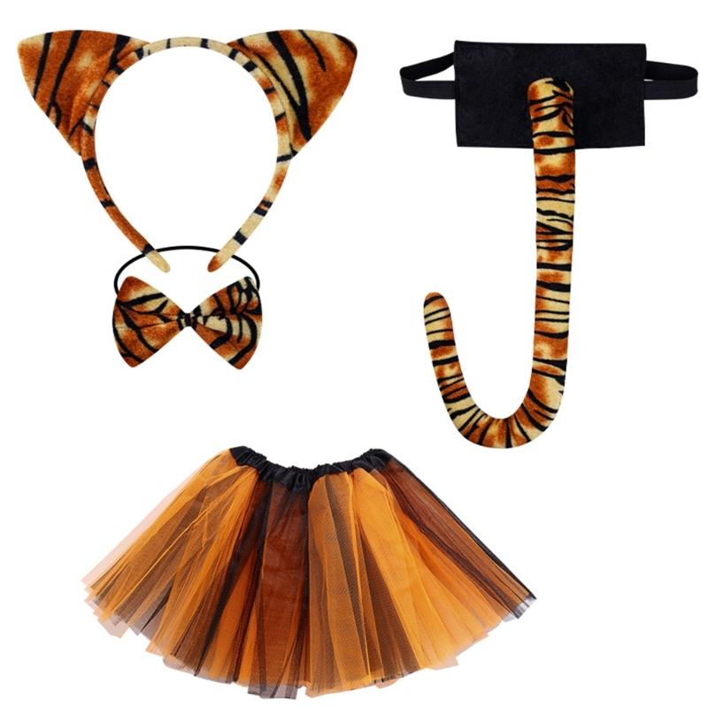 Kid Animal Costume Set Include Animal Ear Headband Tail Nose Bowtie Skirt Halloween Animal Leopard Animal Outfit