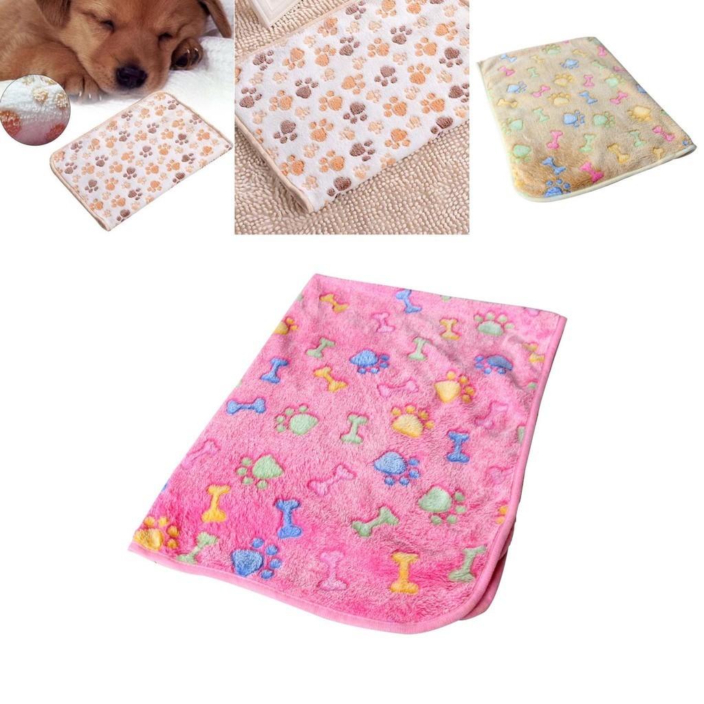 Cozy Cute Pet Small Large Paw Print Dog Puppy Fleece Soft Blanket For Comfort