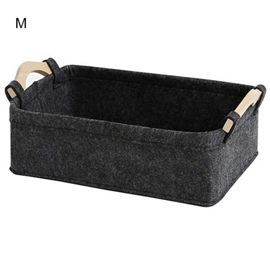 Felt Home Storage Basket Sundries Books Magazines Organizer Box with Wood Handle