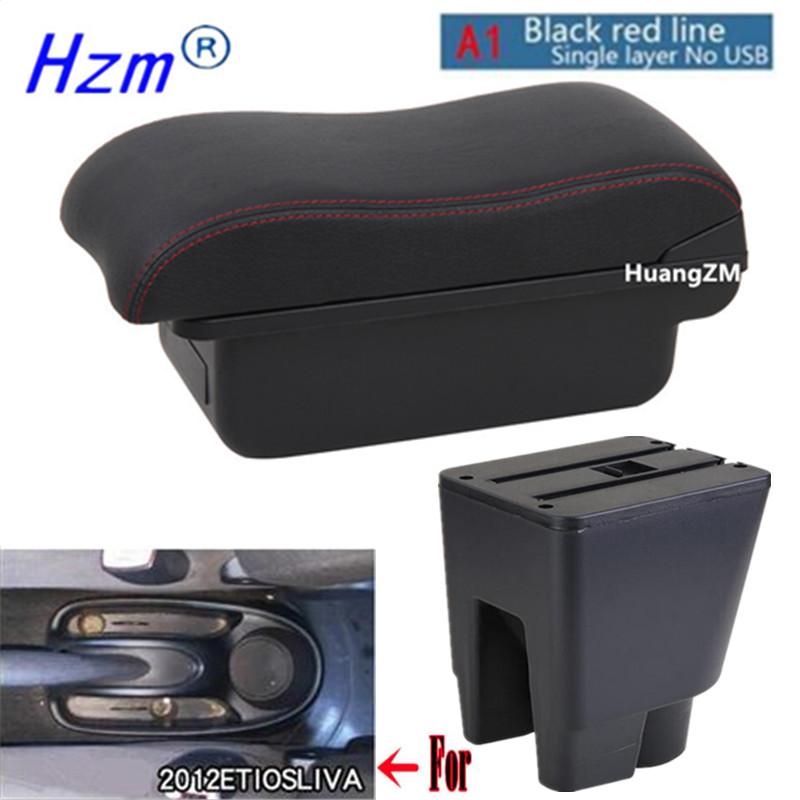 For Toyota Etios Armrest Box For Toyota Etios Car Armrest box Interior parts Storage box with USB LED lights Accessories A1 red line No USB
