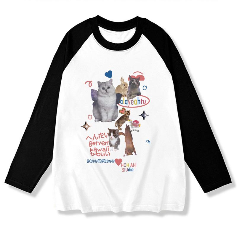 Spring Autumn Oversized T-shirts Youth Harajuku Cute Cartoon Print T Shirt Women Pullover Tshirt Long Sleeve Y2k Tops Streetwear