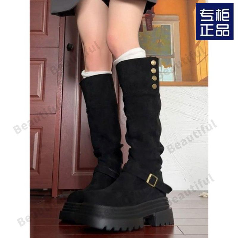 Retro Western Cowboy Boots Women's 2026 New Autumn Thick-soled Two Wear Tall Knight Pile Boots